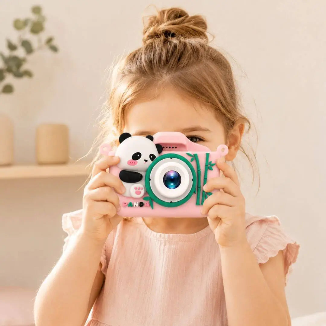 Appareil photo jouet enfant panda rose avec coque silicone anti-choc