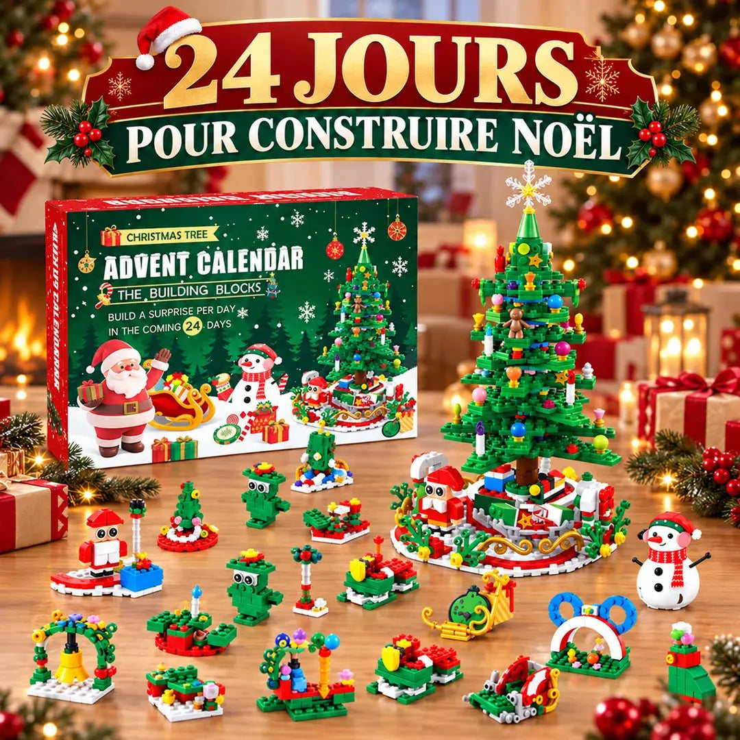 Calendrier de l'Avent jouet avec sapin en blocs et 24 créations