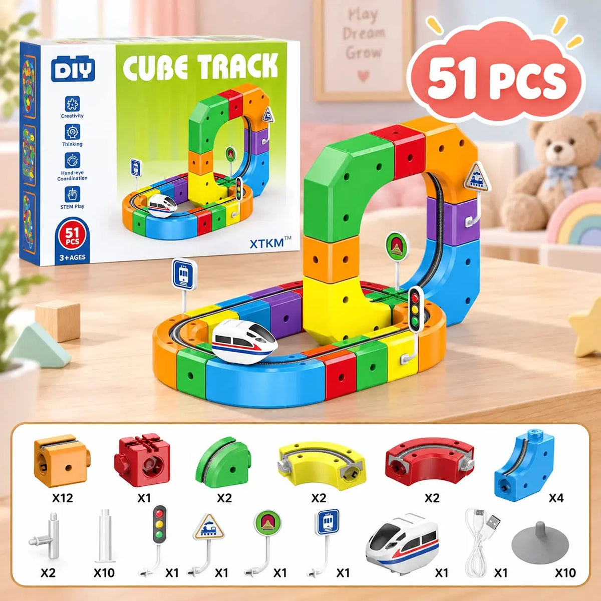 BBChoupette CubeTrack variante 51 PCS circuit train enfant 3D anti gravité boîte et contenu