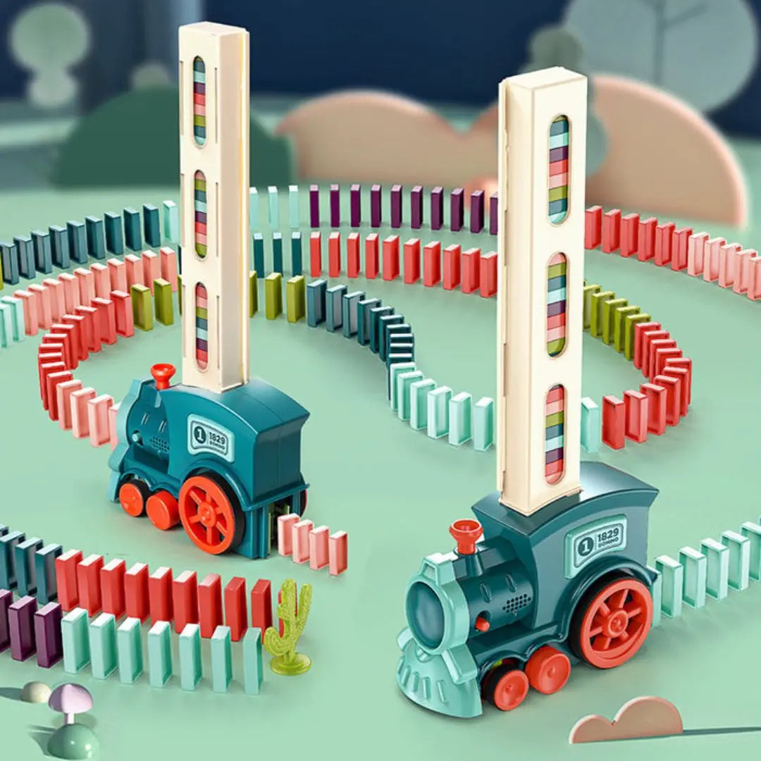 HIUOUIH – Train Domino 60 Pièces – Domino Automatique Électrique Avec Lumières Et Musique – Dès 3 Ans – Cadeau Fille Garçon