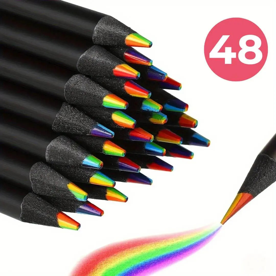 Crayons Arc-en-ciel 7 En 1 – Lot De 12 Avec 2 Taille-crayons – Bois Noir Haute Densité