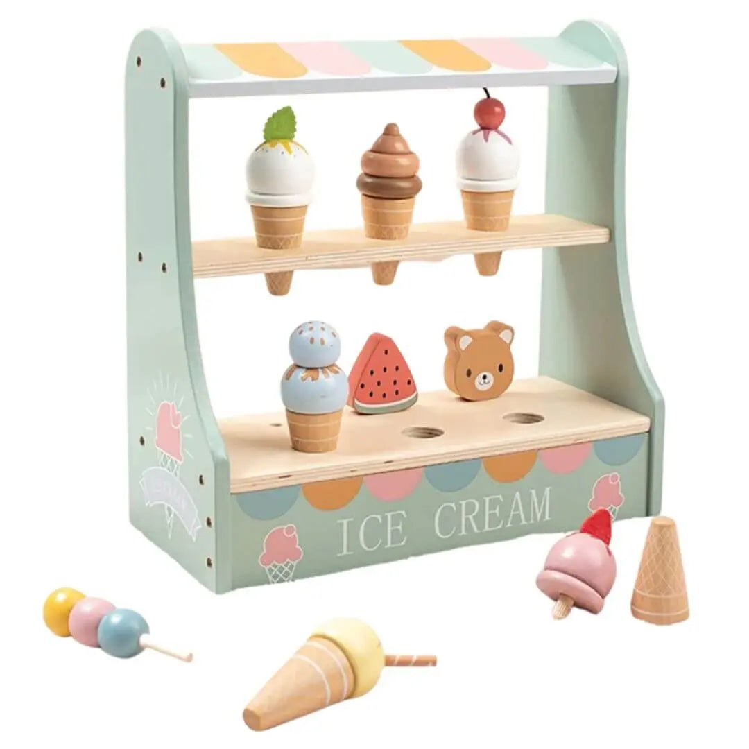 Dinette en bois créative pour filles et garçons – Ensemble Comptoir de Crème Glacée WOUG