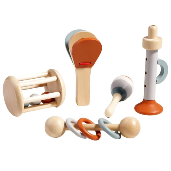 Lot De 5 Instruments De Musique En Bois Pour Bébé - Set Montessori 3-6 Ans - Percussion Éducative