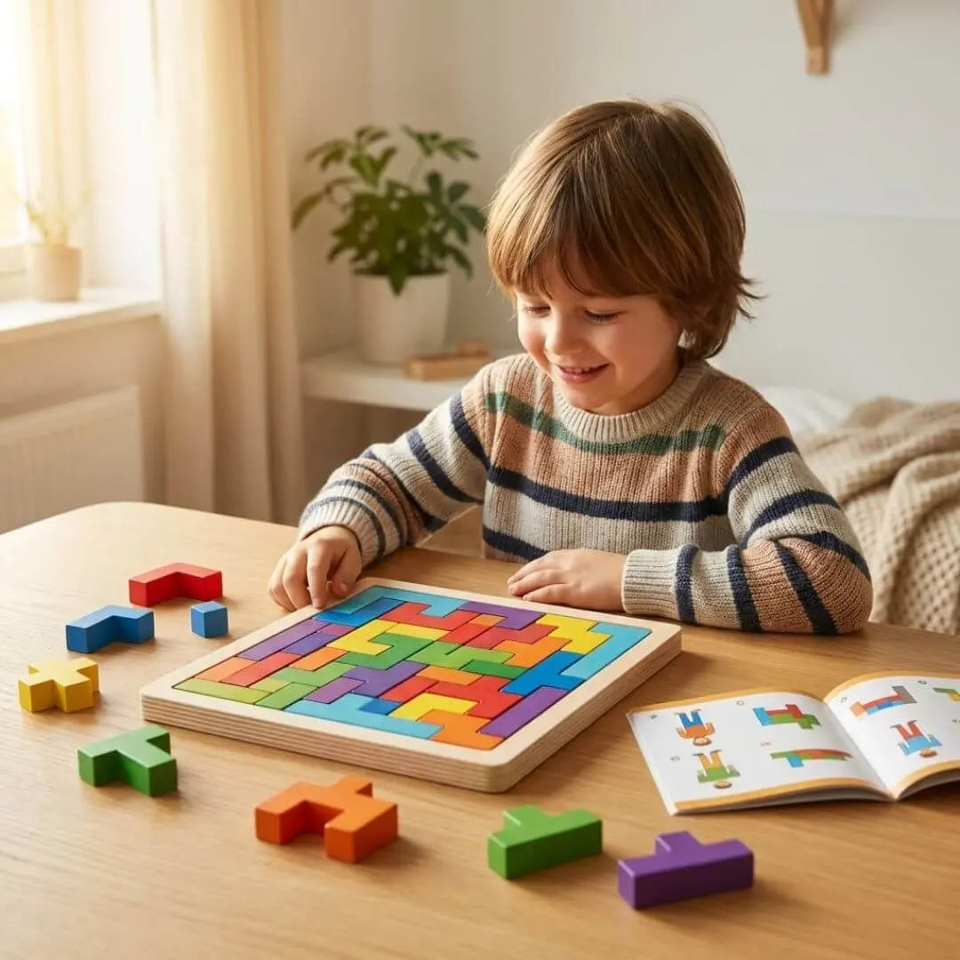Jeu Bois Tetris Montessori – 40 Pièces Colorées | Dès 3 ans - BBChoupette