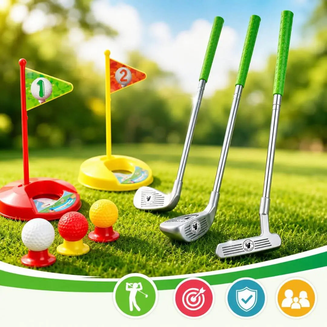 Jeu de Golf Enfant – Set 10 Pièces Jardin – 3 Clubs et Balles 