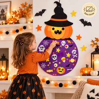 Kit DIY Halloween BBChoupette avec enfant qui décore une citrouille sorcière en feutre