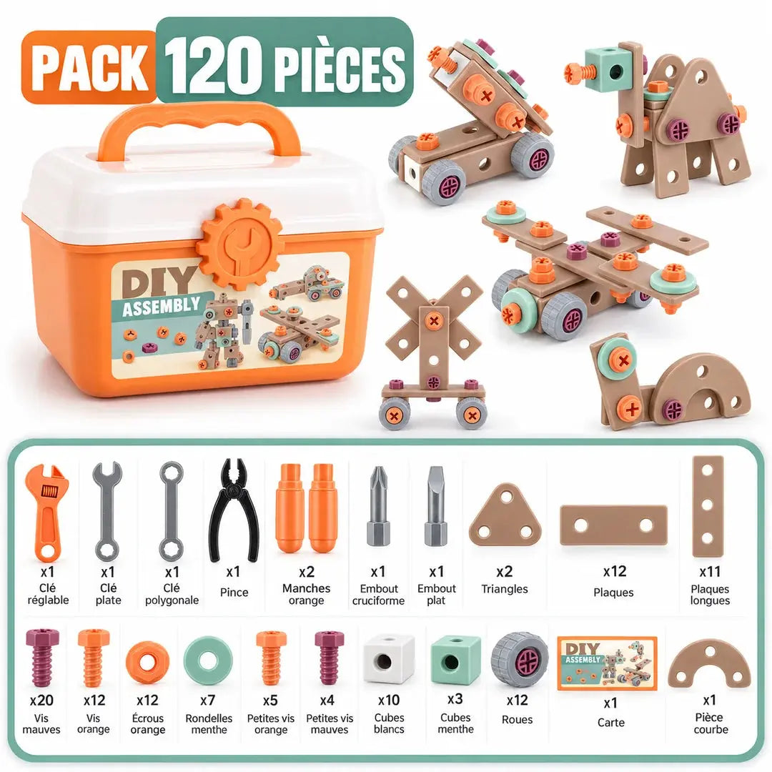 Pack 120 pièces avec inventaire détaillé et mallette orange