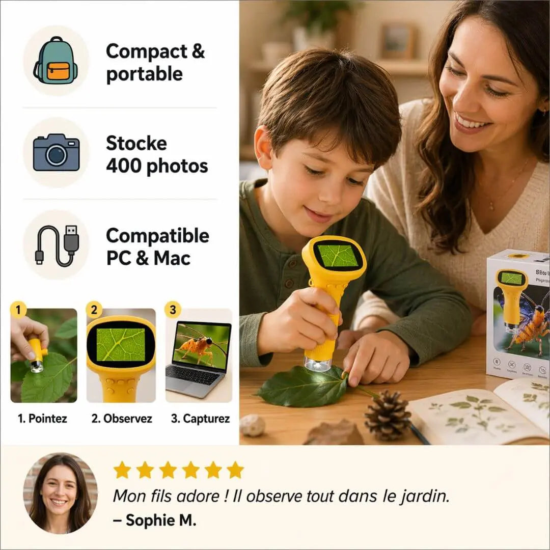 Koraki® Microscope Numérique pour Enfants avec Écran LCD - Explorer Ensemble - Inclus