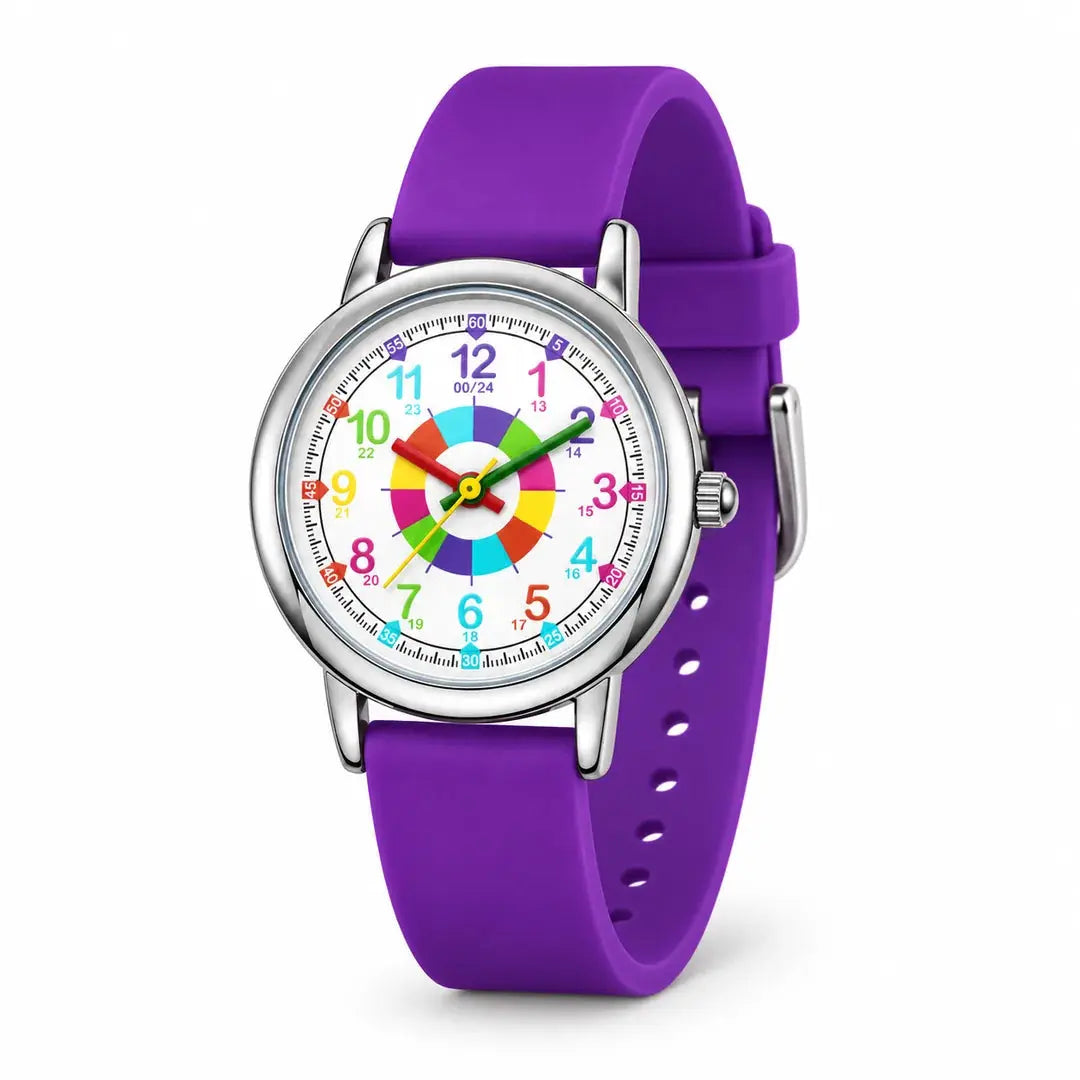 Montre analogique enfant pourpre vue trois-quarts