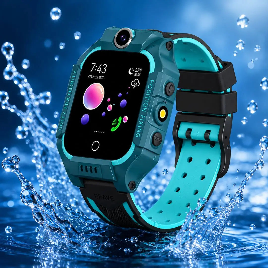 Montre connectée enfant GPS verte résistante à l'eau avec éclaboussures dynamiques