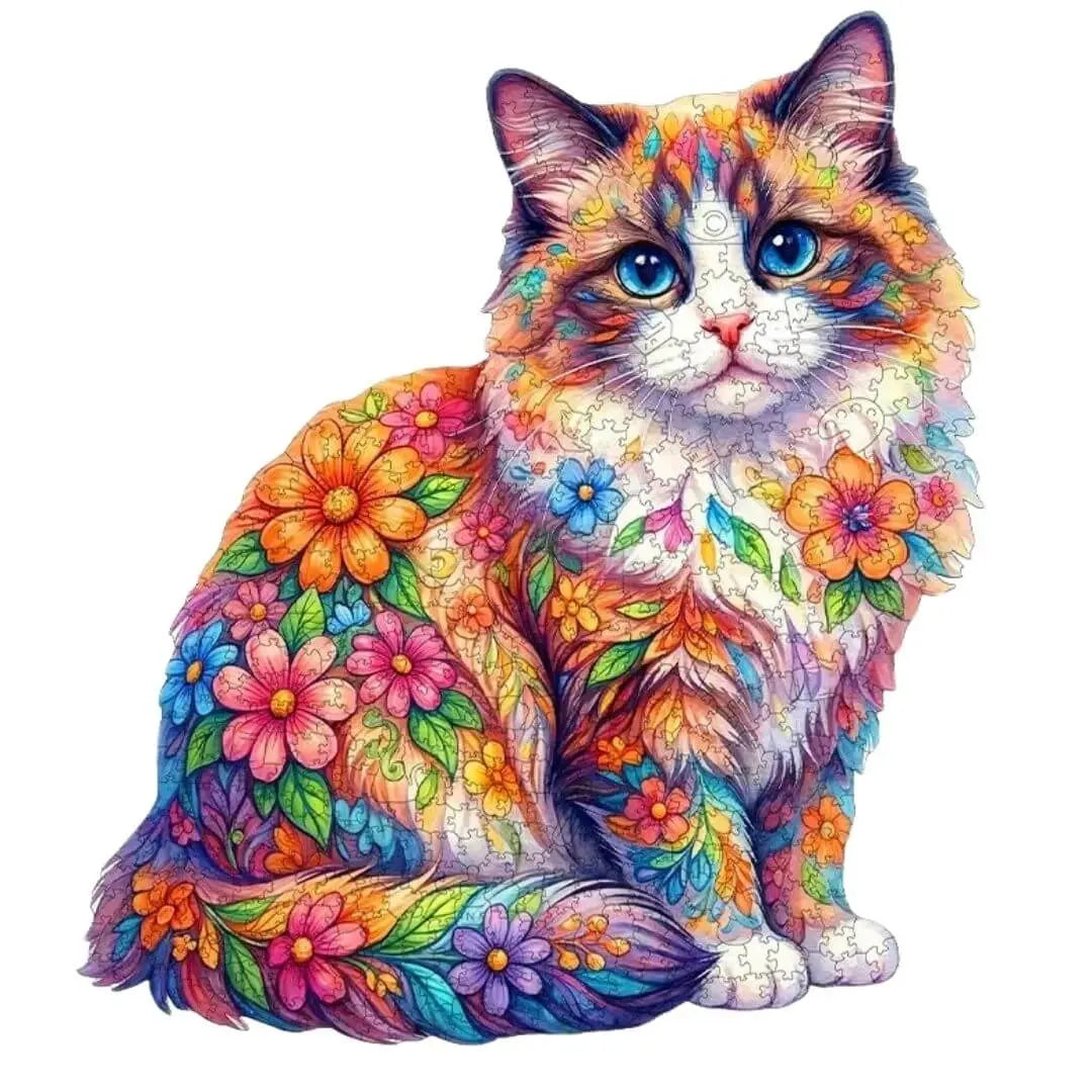 Puzzle chat floral en bois naturel BBChoupette