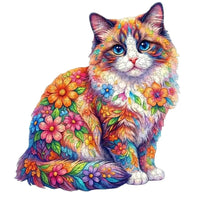 Puzzle chat floral en bois naturel BBChoupette