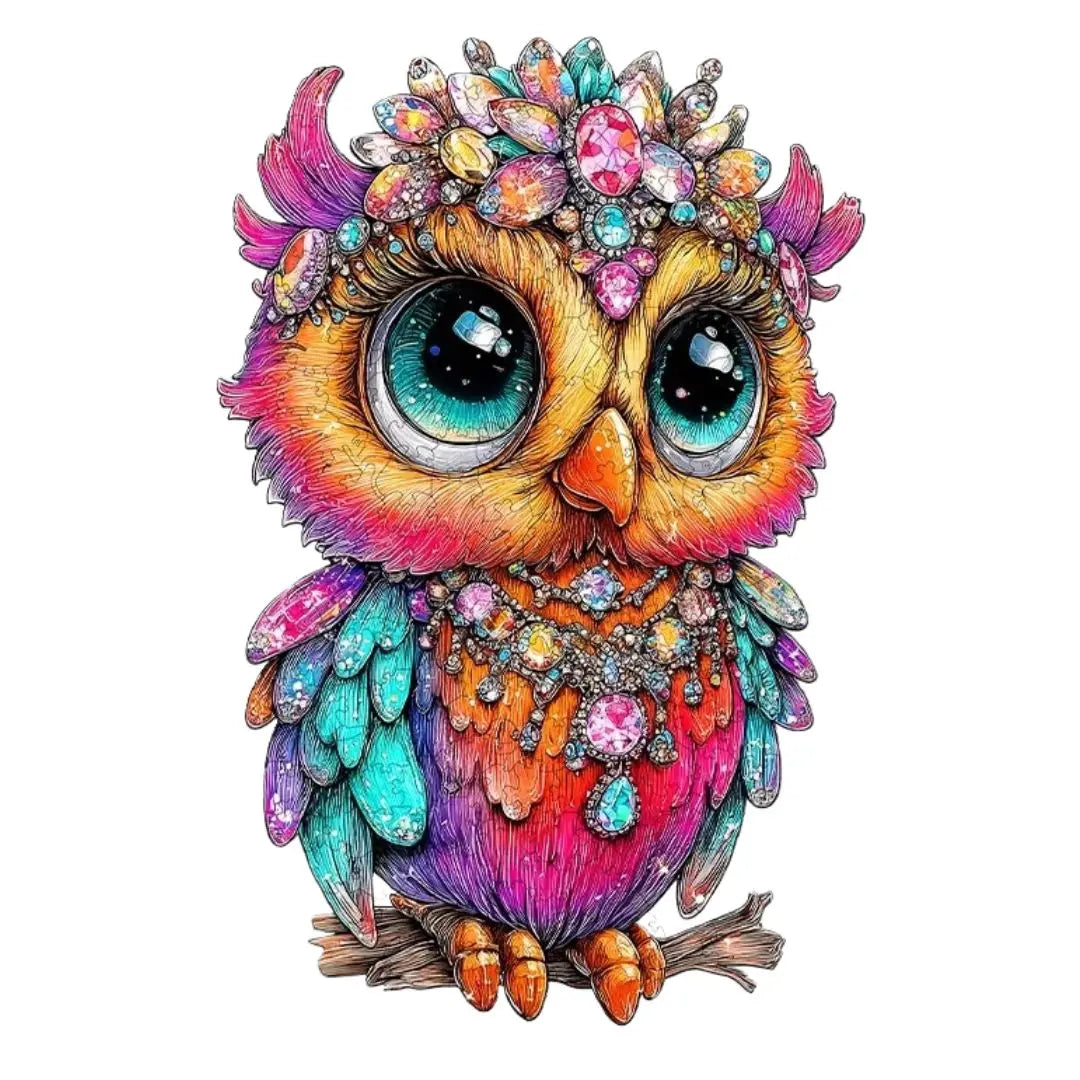 Puzzle bois chouette artistique avec pièces uniques en forme d’animaux, activité relaxante et éducative pour enfant et adulte.