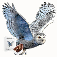 Puzzle bois chouette polaire aux ailes déployées avec pièces uniques 