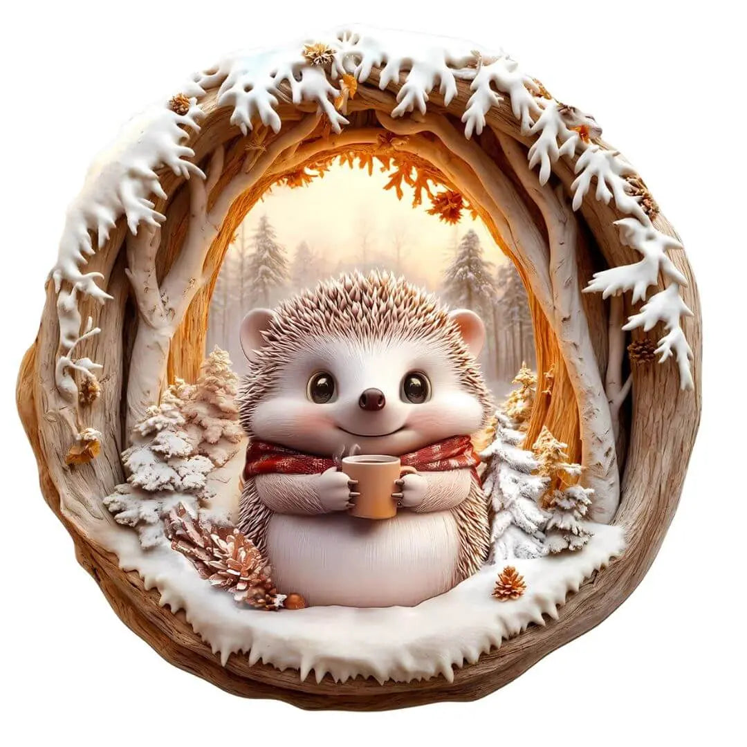 Puzzle hérisson en bois artistique forêt enchantée pour enfant et adulte, jeu éducatif relaxant avec pièces uniques en bois naturel, activité familiale anti-stress et décorative.