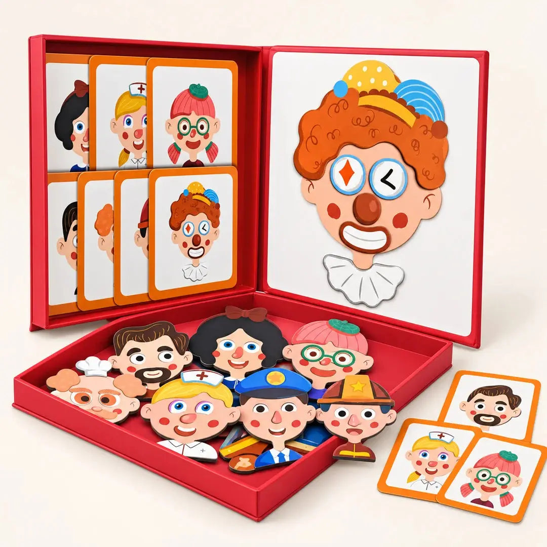 Coffret magnétique rouge Change Face avec pièces de visages