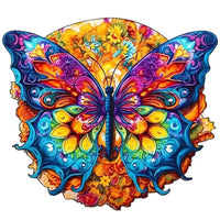 Puzzle papillon en bois artistique pour enfant et adulte, jeu éducatif familial avec pièces uniques colorées, activité calme et créative sans écran.