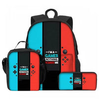 Ensemble sac à dos scolaire garçon gamer 3 en 1 avec boîte à lunch et trousse.