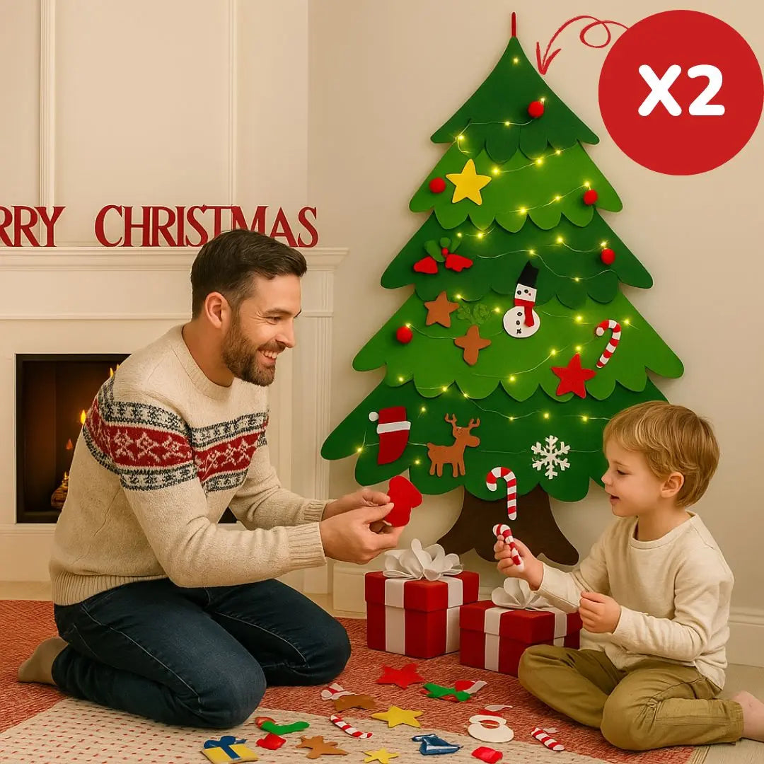 Sapin De Noël Mural En Feutre Bleu – Décorations Amovibles – Calendrier De L’Avent Interactif Montessori